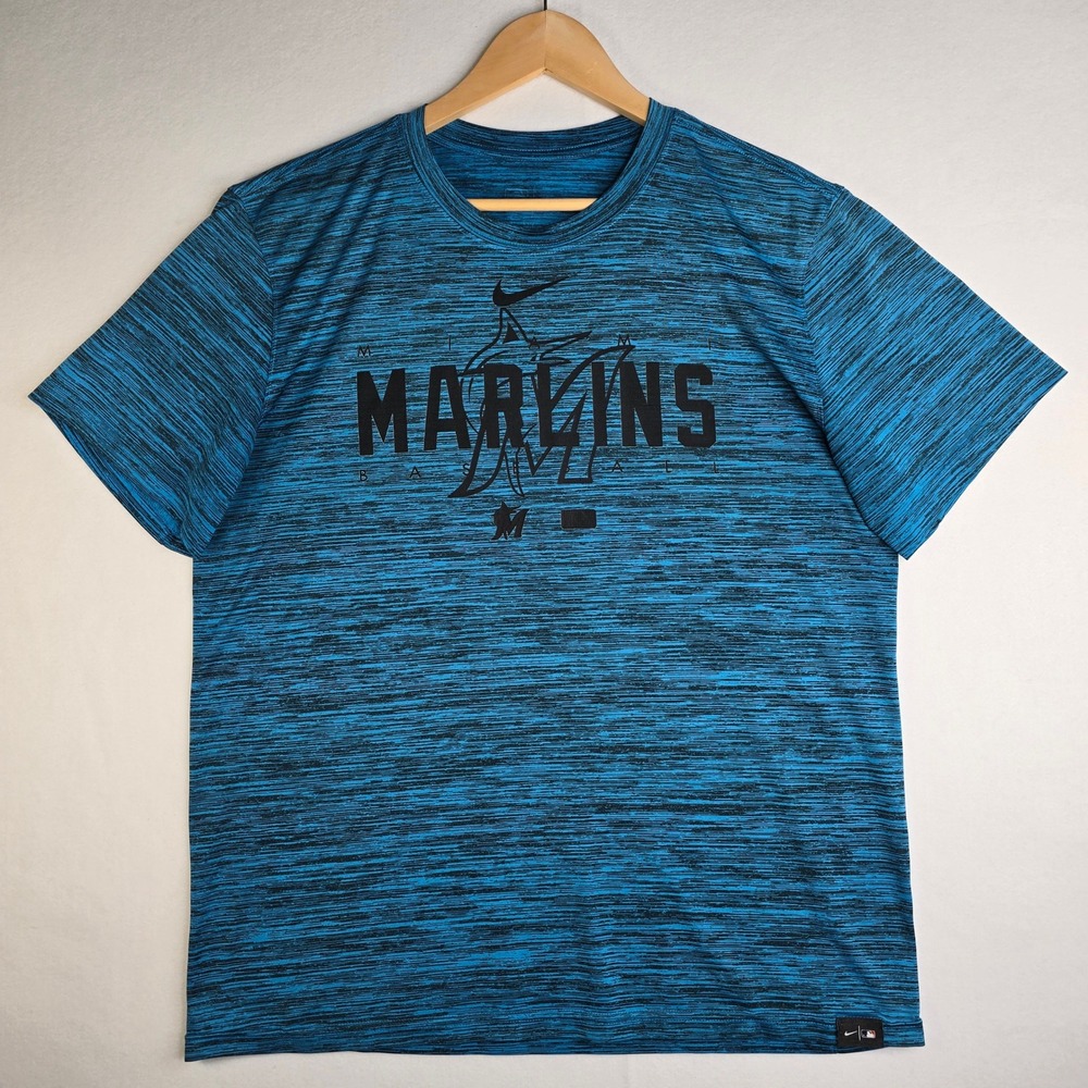 Nike MLB Miami Marlins Mens Blue Heather Space Dye Performance T-Shirt Large